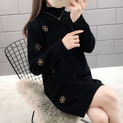 2025年新款女士水貂絨毛衣女寬松外穿中長款針織打底衫女秋冬洋氣