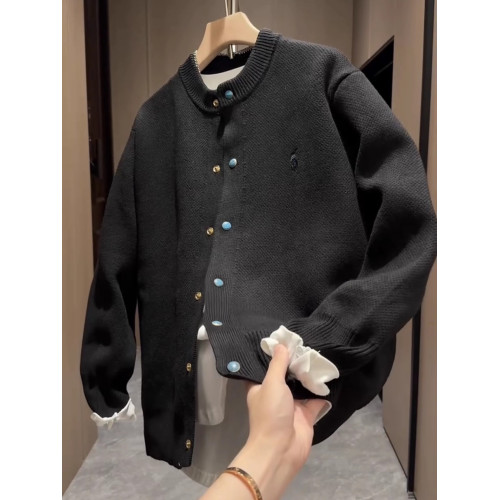 秋季新款極簡風純色圓領針織開衫外套男休閒百搭痞帥復古夾克上衣