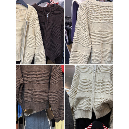 十三行新款韓版2025秋季厚款鏤空針織休閒慵懶風雙向拉鍊毛衣外套