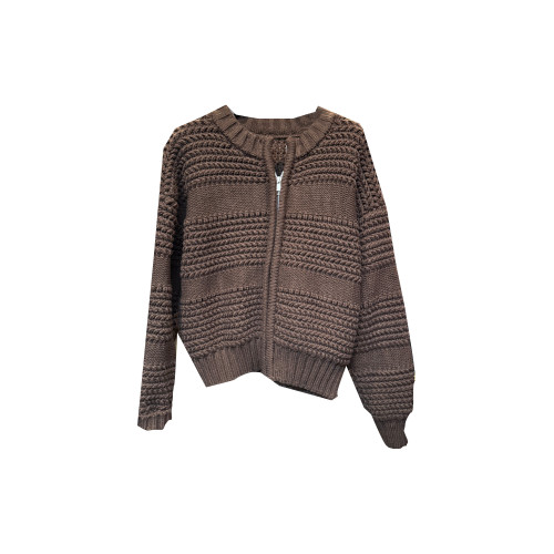 十三行新款韓版2025秋季厚款鏤空針織休閒慵懶風雙向拉鍊毛衣外套