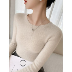 2025新款圓領羊毛衫女100%純羊毛秋冬修身顯瘦毛衣內搭針織打底衫