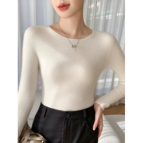 2025新款圓領羊毛衫女100%純羊毛秋冬修身顯瘦毛衣內搭針織打底衫