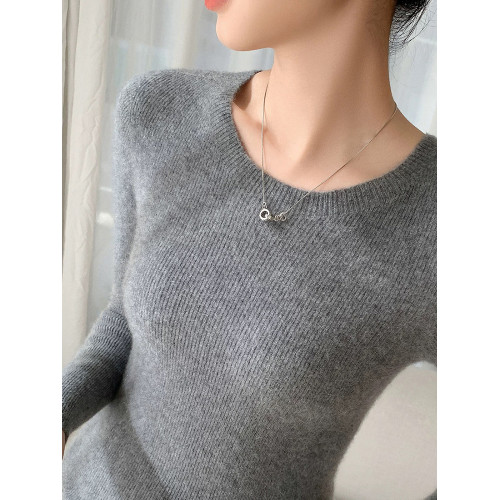 2025新款圓領羊毛衫女100%純羊毛秋冬修身顯瘦毛衣內搭針織打底衫