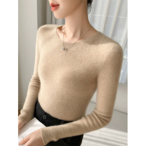 2025新款圓領羊毛衫女100%純羊毛秋冬修身顯瘦毛衣內搭針織打底衫