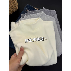 韓系半高領白色軟糯長袖針織打底衫女內搭小個子修身顯瘦上衣秋冬