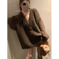 日系復古港味V領毛衣女純欲風穿搭秋冬新款加厚寬松慵懶風針織衫