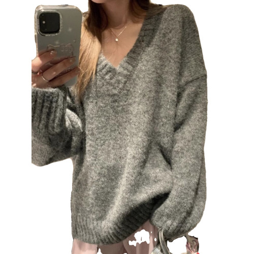 日系復古港味V領毛衣女純欲風穿搭秋冬新款加厚寬松慵懶風針織衫