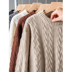 秋冬氛圍感！波浪紋麻花圓領毛衣男女秋冬季日系慵懶風針織衫上衣