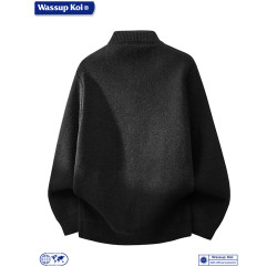 WASSUP KOI美式復古老錢風男士灰色開衫毛衣休閒百搭針織衫外套