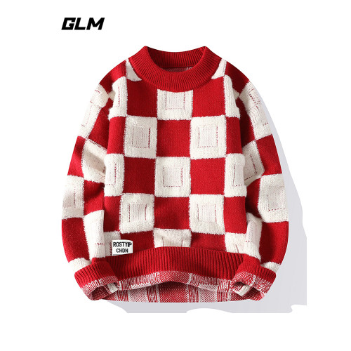 集團品牌GLM秋冬新款慵嬾風圓領潮流保暖加厚寬鬆套頭毛衣 男外套