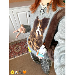 灰色斑點狗馬海毛拼接毛衣女秋冬季加厚慵懶風寬松套頭針織衫上衣