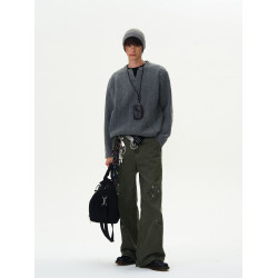 MADWITCH美式復古cleanfit情侶針織衫男女寬松休閒慵懶麻花紋毛衣