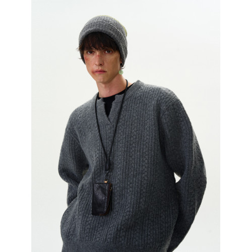 MADWITCH美式復古cleanfit情侶針織衫男女寬松休閒慵懶麻花紋毛衣