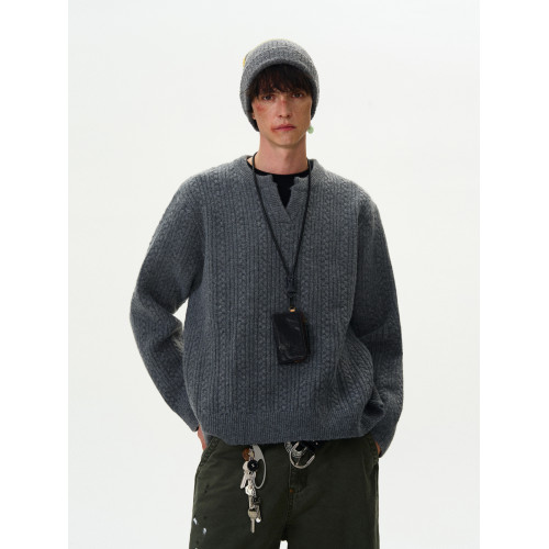 MADWITCH美式復古cleanfit情侶針織衫男女寬松休閒慵懶麻花紋毛衣