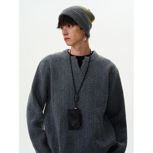 MADWITCH美式復古cleanfit情侶針織衫男女寬松休閒慵懶麻花紋毛衣