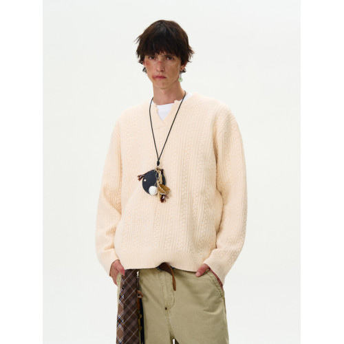 MADWITCH美式復古cleanfit情侶針織衫男女寬松休閒慵懶麻花紋毛衣