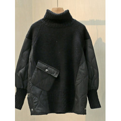 高領打底針織衫女2025秋冬新款韓版寬松休閒套頭保暖毛衣拼接上衣