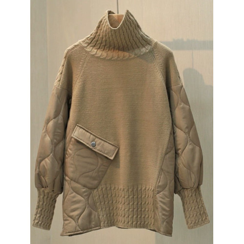 高領打底針織衫女2025秋冬新款韓版寬松休閒套頭保暖毛衣拼接上衣