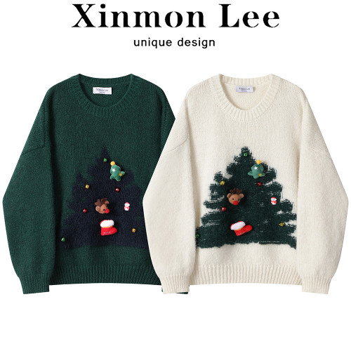 XinmonLee今年流行漂亮毛衣針織衫秋冬季女高級感氣質聖誕打底衫