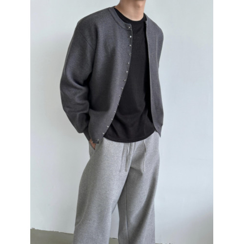 秋冬美式高級感金屬釘釦門禁針織開衫毛衣外套男百搭廓形寬松上衣 秋冬美式高級感金屬釘釦門禁針織開衫毛衣外套男百搭廓形寬松上衣