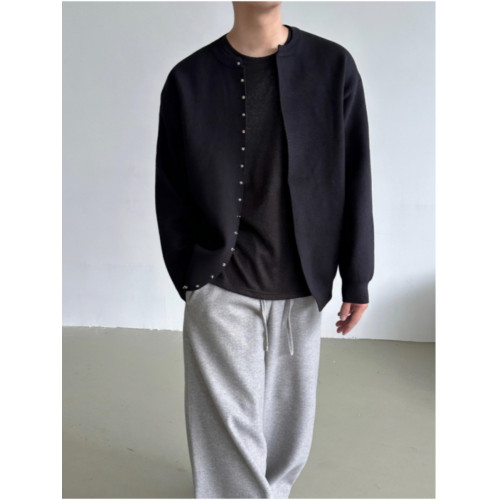 秋冬美式高級感金屬釘釦門禁針織開衫毛衣外套男百搭廓形寬松上衣 秋冬美式高級感金屬釘釦門禁針織開衫毛衣外套男百搭廓形寬松上衣