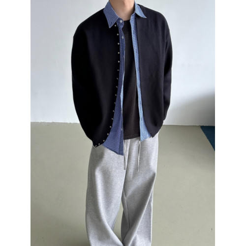 秋冬美式高級感金屬釘釦門禁針織開衫毛衣外套男百搭廓形寬松上衣 秋冬美式高級感金屬釘釦門禁針織開衫毛衣外套男百搭廓形寬松上衣