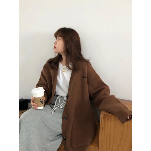 2025秋冬新韓國東大門胖mm寬松慵懶風v領毛衣外套女加厚針織開衫