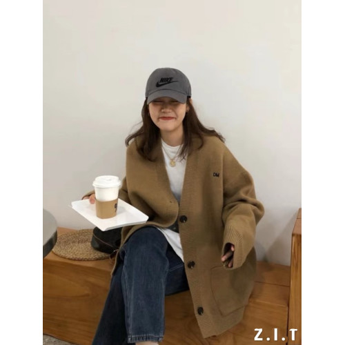 2025秋冬新韓國東大門胖mm寬松慵懶風v領毛衣外套女加厚針織開衫