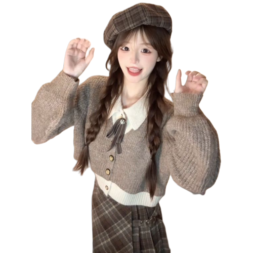 氣質百搭休閒減齡POLO領假兩件毛衣女秋冬新款短款針織衫寬松上衣