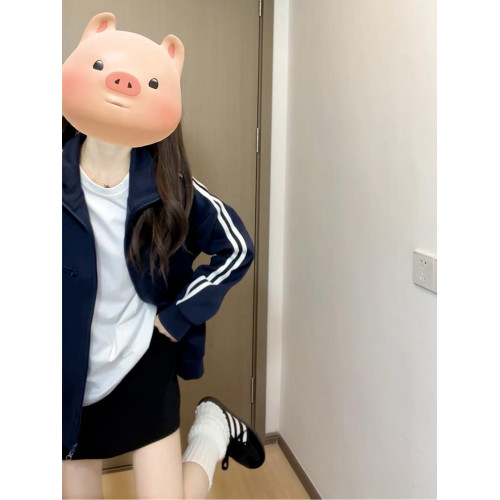 美式復古運動休閒拉鍊衛衣外套2025秋冬藏藍色加絨加厚寬松開衫女 美式復古運動休閒拉鍊衛衣外套2025秋冬藏藍色加絨加厚寬松開衫女