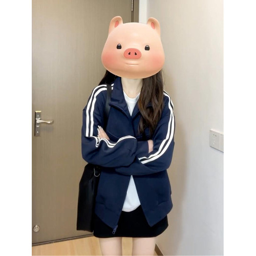 美式復古運動休閒拉鍊衛衣外套2025秋冬藏藍色加絨加厚寬松開衫女 美式復古運動休閒拉鍊衛衣外套2025秋冬藏藍色加絨加厚寬松開衫女