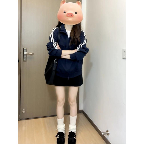 美式復古運動休閒拉鍊衛衣外套2025秋冬藏藍色加絨加厚寬松開衫女 美式復古運動休閒拉鍊衛衣外套2025秋冬藏藍色加絨加厚寬松開衫女