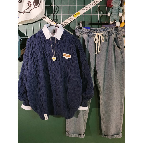 日系復古vintage毛衣男秋冬寬松慵懶加厚麻花針織衫潮牌線衣外套 日系復古vintage毛衣男秋冬寬松慵懶加厚麻花針織衫潮牌線衣外套