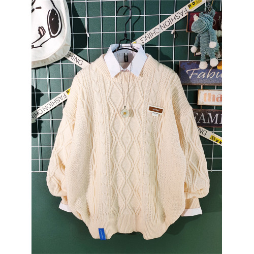 日系復古vintage毛衣男秋冬寬松慵懶加厚麻花針織衫潮牌線衣外套 日系復古vintage毛衣男秋冬寬松慵懶加厚麻花針織衫潮牌線衣外套