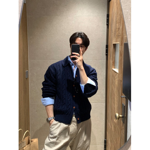 SSUMENAM「老錢風 麻花紋理」高級感毛衣開衫男秋冬針織衫外套