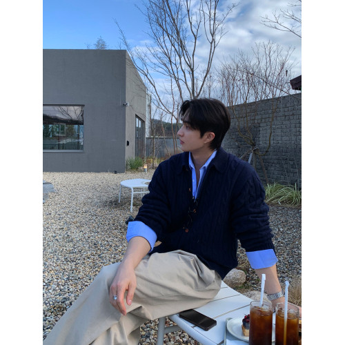 SSUMENAM「老錢風 麻花紋理」高級感毛衣開衫男秋冬針織衫外套