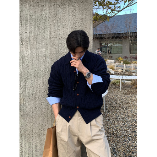 SSUMENAM「老錢風 麻花紋理」高級感毛衣開衫男秋冬針織衫外套