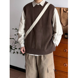 B東日系男裝秋冬復古簡約高級感毛衣馬甲男女情侶設計款坎肩背心