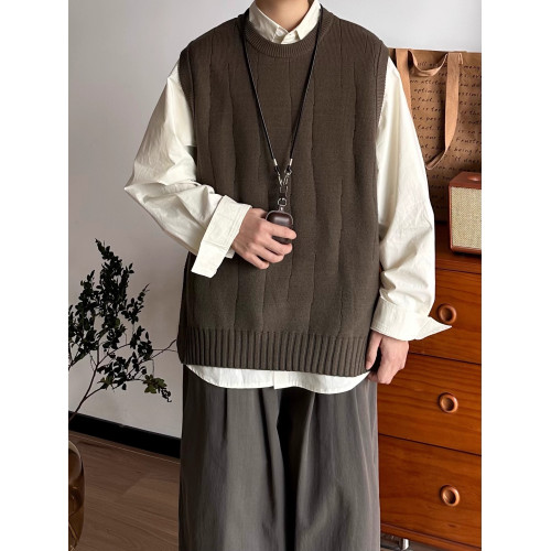 B東日系男裝秋冬復古簡約高級感毛衣馬甲男女情侶設計款坎肩背心