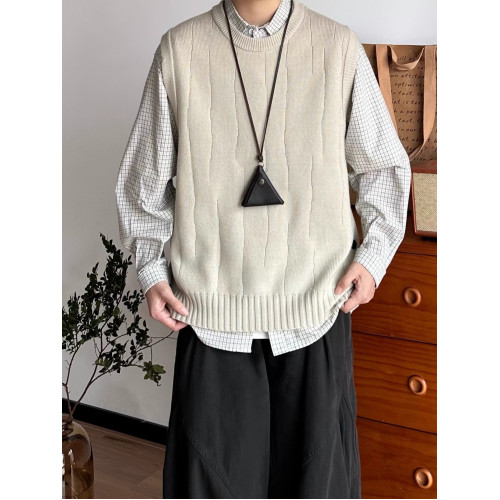 B東日系男裝秋冬復古簡約高級感毛衣馬甲男女情侶設計款坎肩背心