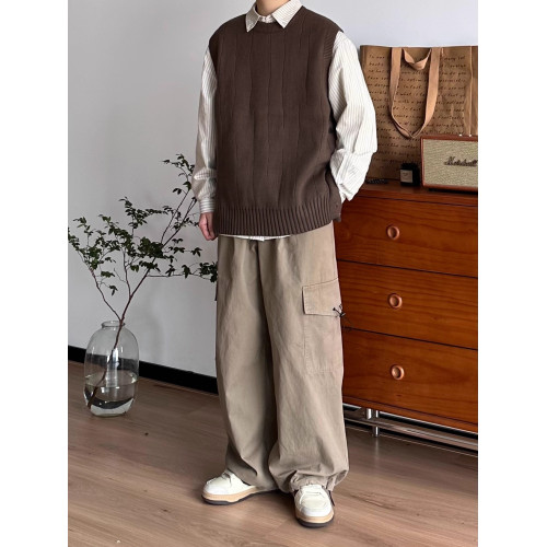 B東日系男裝秋冬復古簡約高級感毛衣馬甲男女情侶設計款坎肩背心