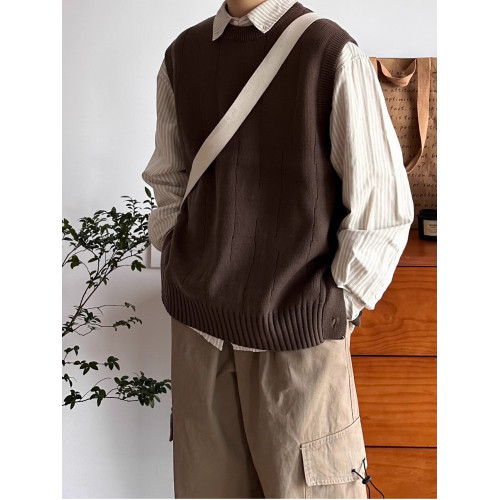 B東日系男裝秋冬復古簡約高級感毛衣馬甲男女情侶設計款坎肩背心