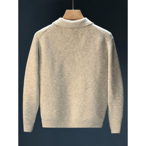 NR先生日系休閒輕奢風翻領男polo衫簡約純色細條磨毛百搭針織毛衣