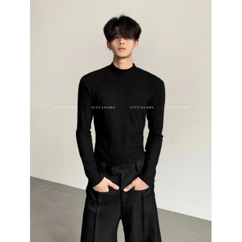 ACE'小衆設計感簡約純色半高領打底針織衫秋冬修身內搭保暖毛衣男