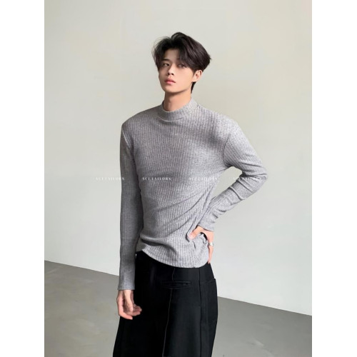 ACE'小衆設計感簡約純色半高領打底針織衫秋冬修身內搭保暖毛衣男