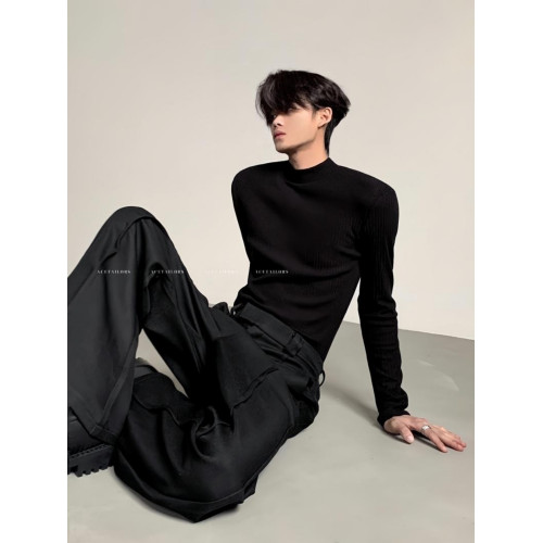 ACE'小衆設計感簡約純色半高領打底針織衫秋冬修身內搭保暖毛衣男