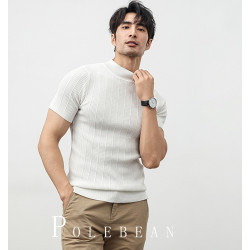 秋冬新款半高領毛衣男士短袖打底針織衫中領純色修身內搭半袖線衣