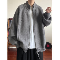 重磅慵懶風針織開衫男款冬季美式復古情侶款毛衣拉鍊設計寬松外套