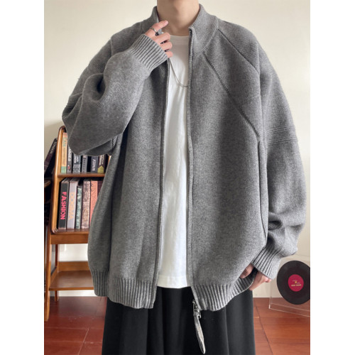 重磅慵懶風針織開衫男款冬季美式復古情侶款毛衣拉鍊設計寬松外套