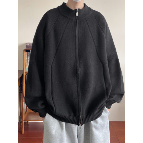 重磅慵懶風針織開衫男款冬季美式復古情侶款毛衣拉鍊設計寬松外套